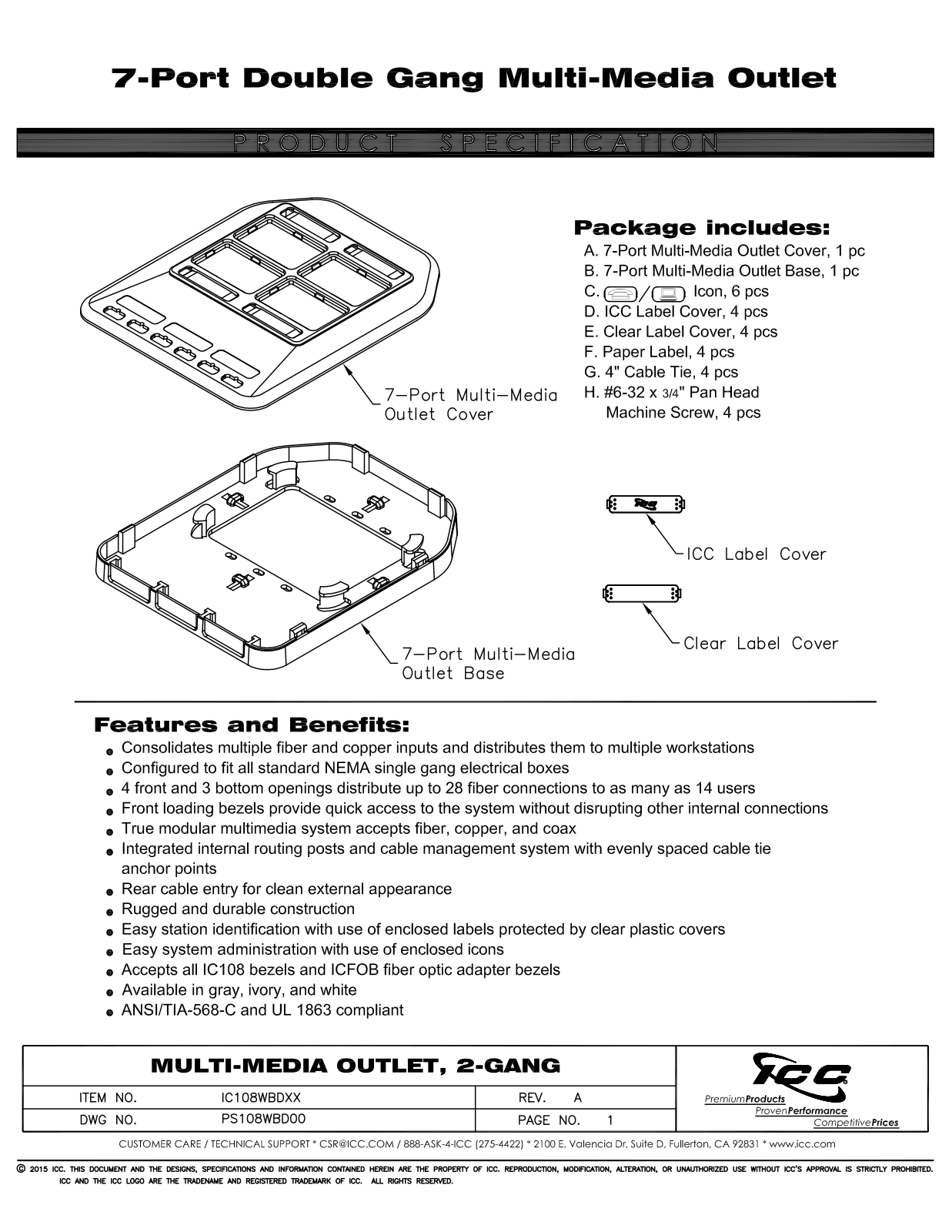 ICC IC108WBDGY, IC108WBDIV, IC108WBDWH Specsheet