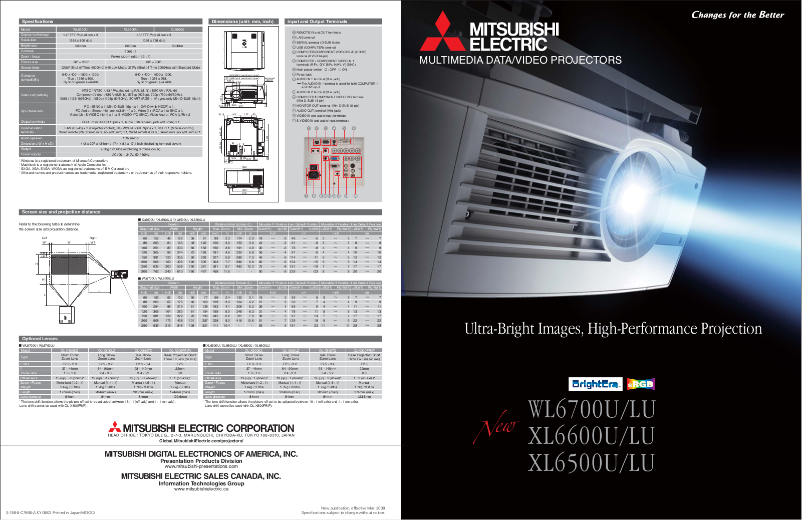 Mitsubishi XL6600LU, XL6500U, XL6500LU, XL6700LU, XL6700 Product Sheet