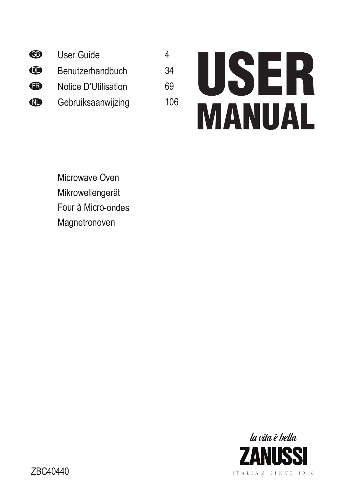 Zanussi ZBC40440XA User Manual