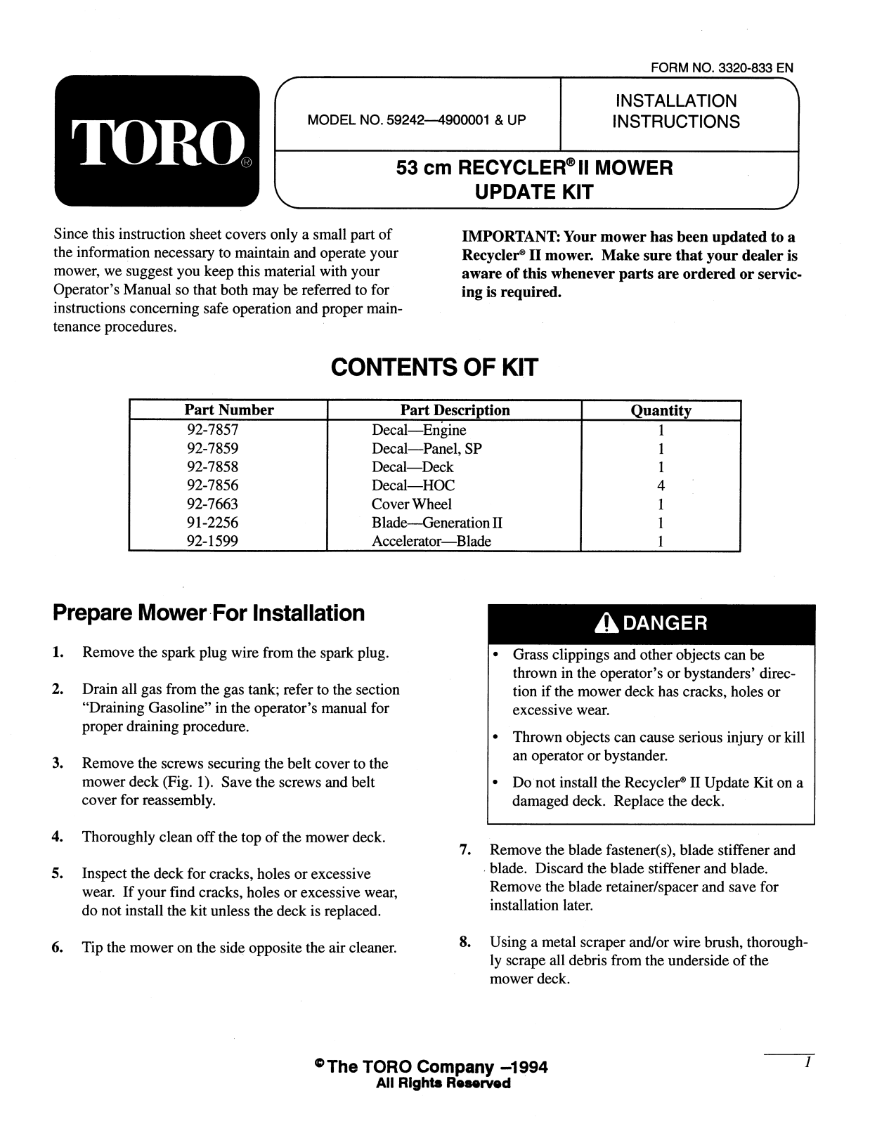 Toro 59242, 59242B Installation Instructions