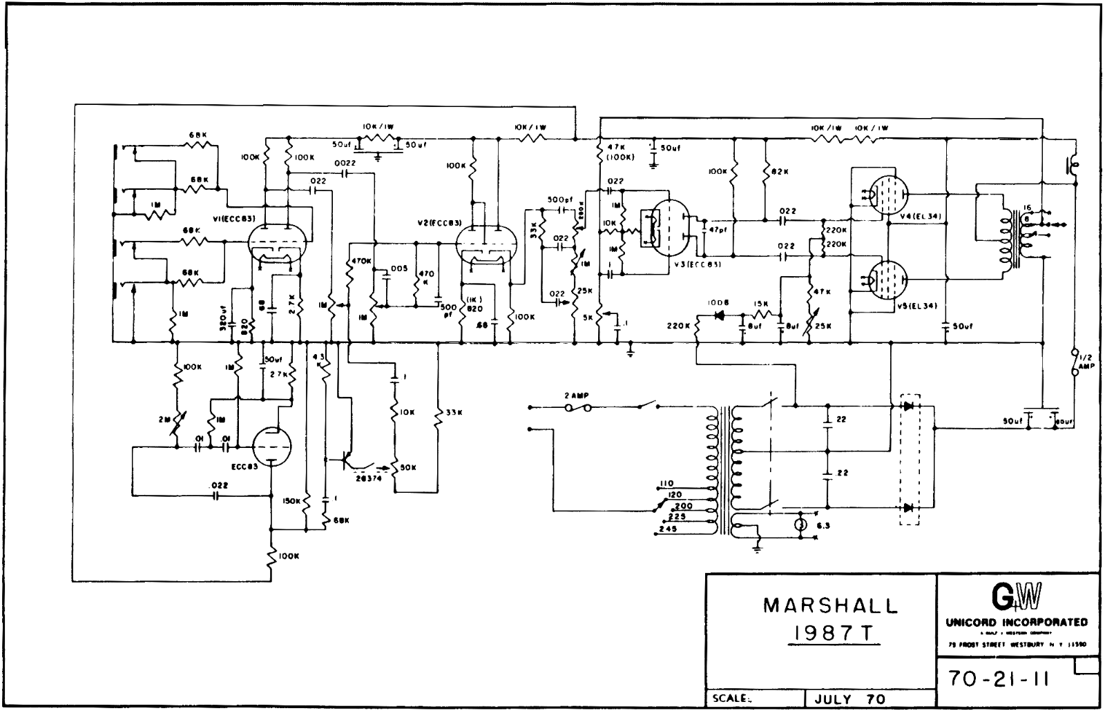 Marshall 1987T-50W Schematic