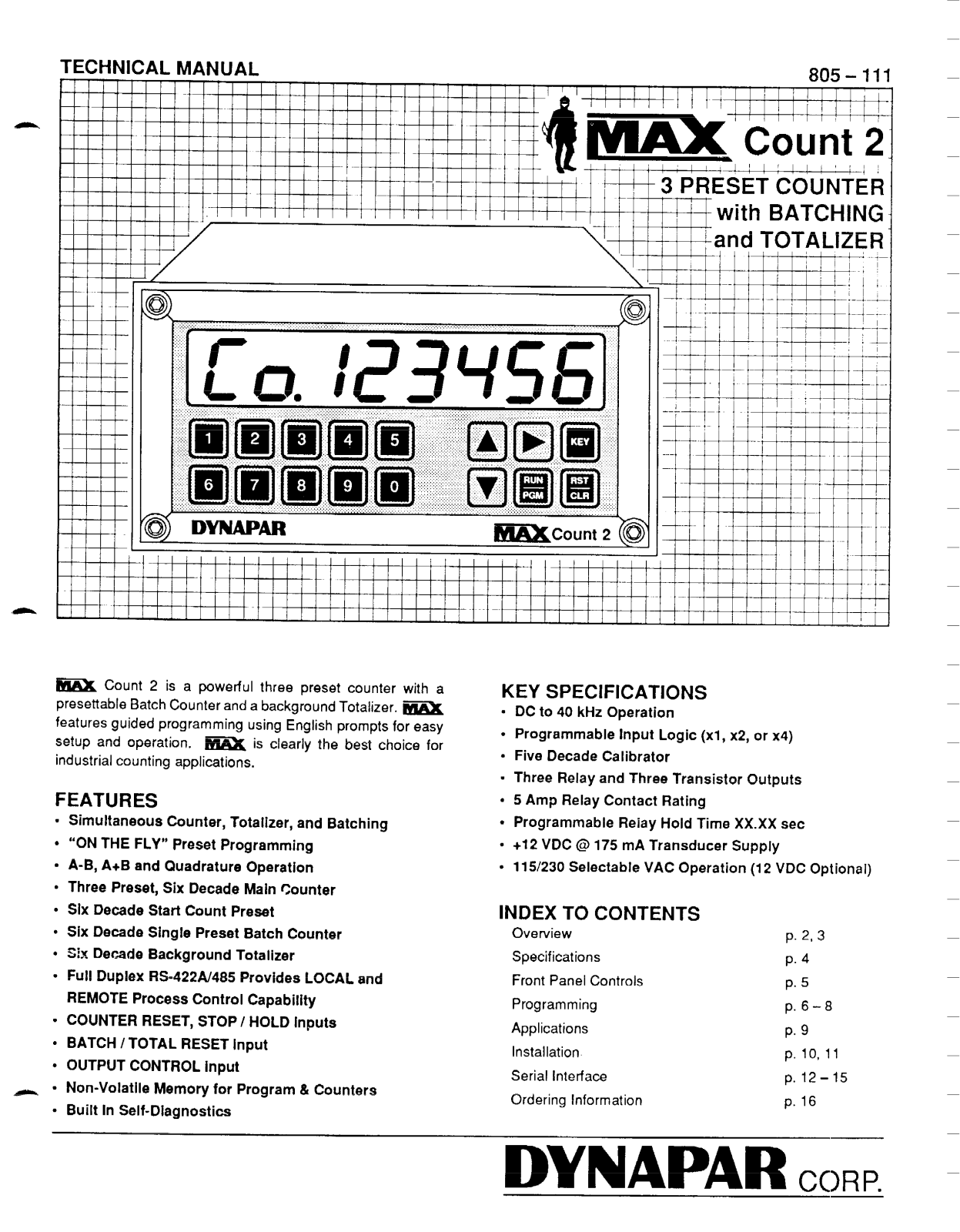 Dynapar Max Count 2 Instruction Manual