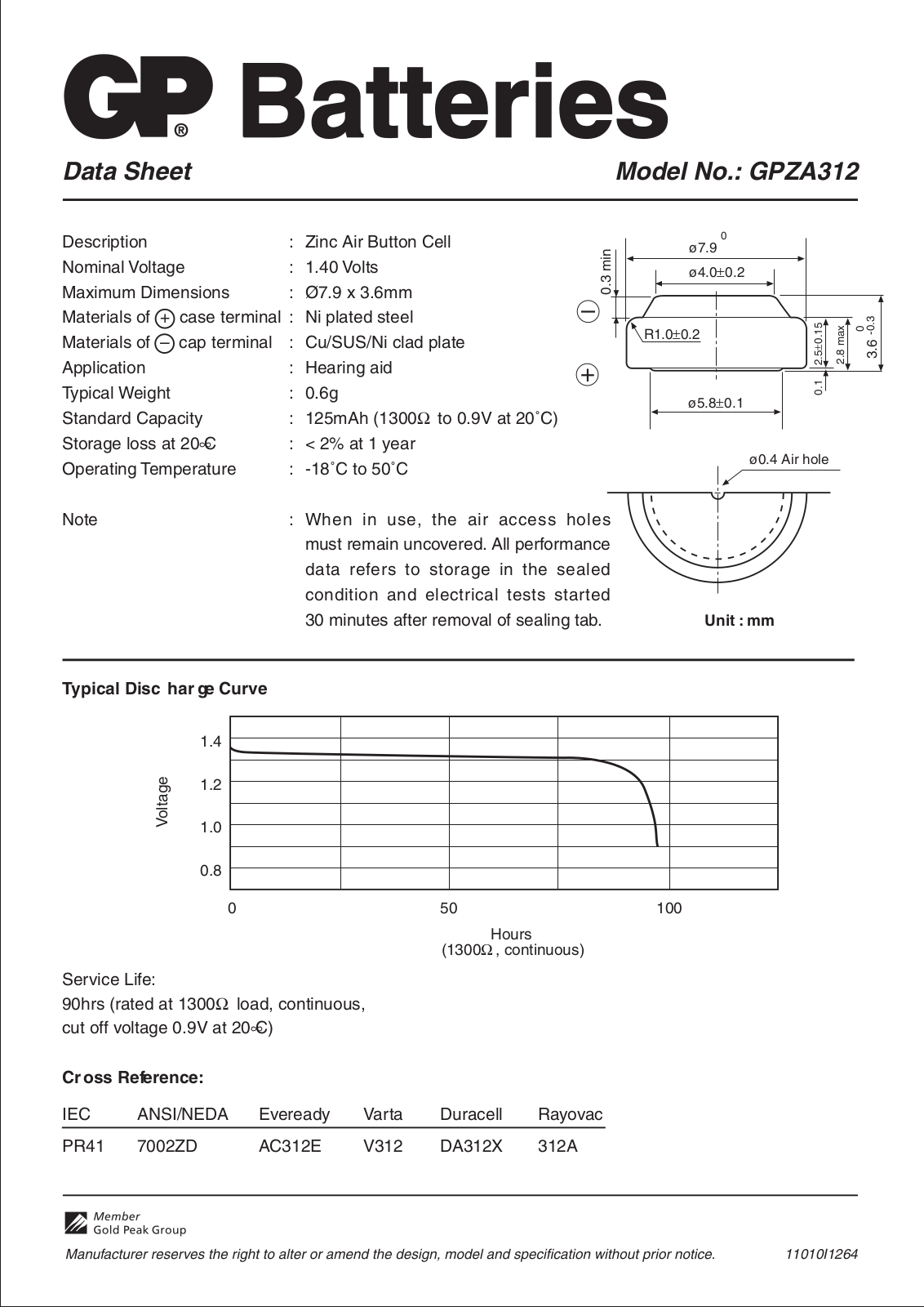Gp batteries GPZA312 DATASHEET - ManualMachine.com