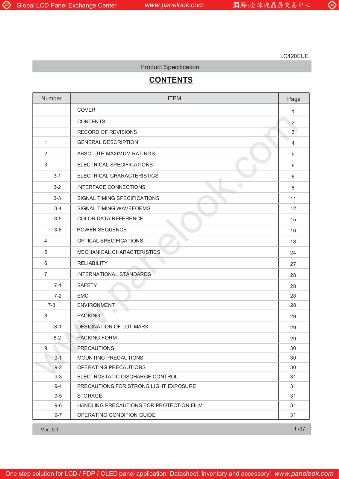 LG Display LC420EUE-SEF1 Specification