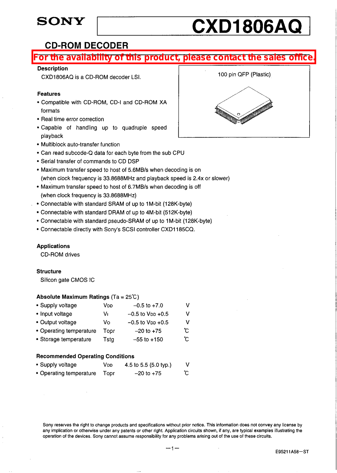 Sony CXD1806AQ Datasheet