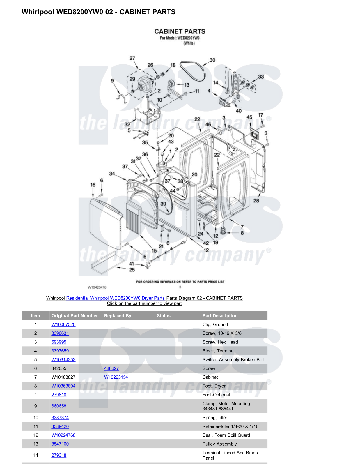 Whirlpool WED8200YW0 Parts Diagram