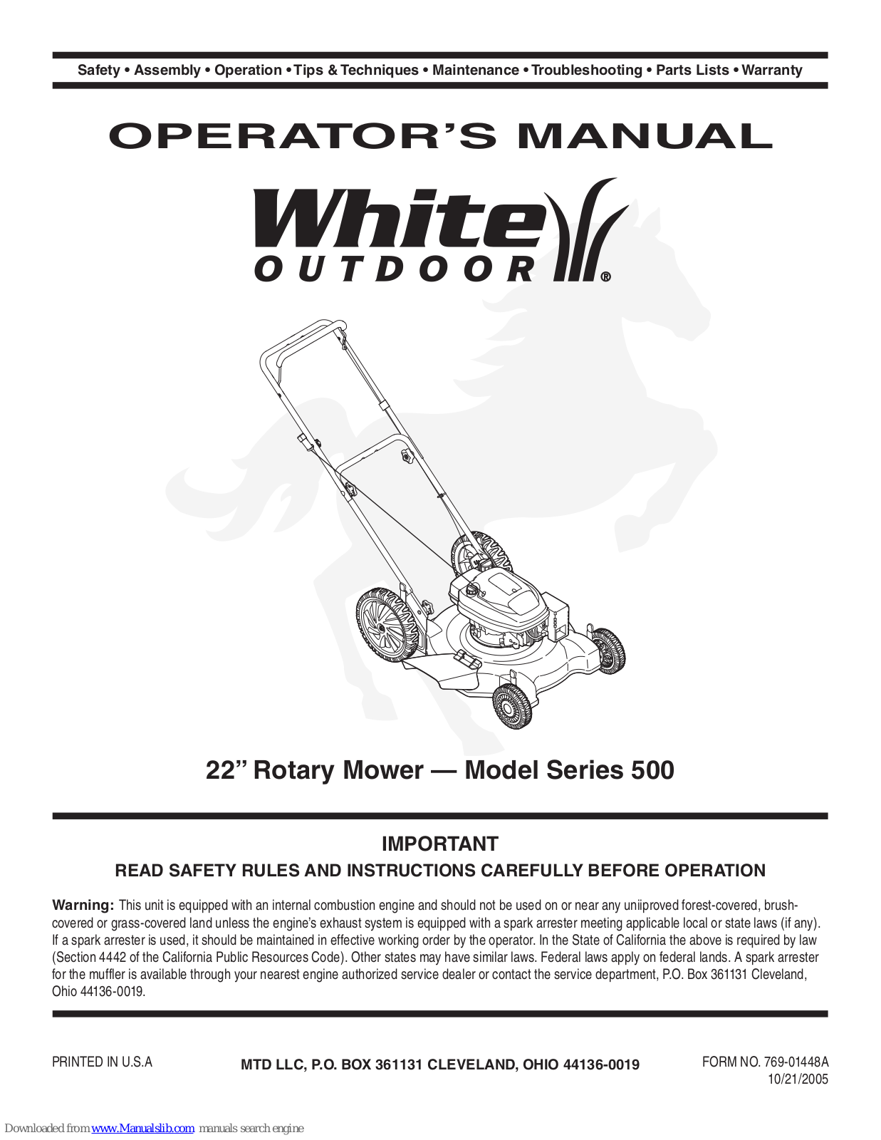 White Outdoor 500 Series Operator's Manual