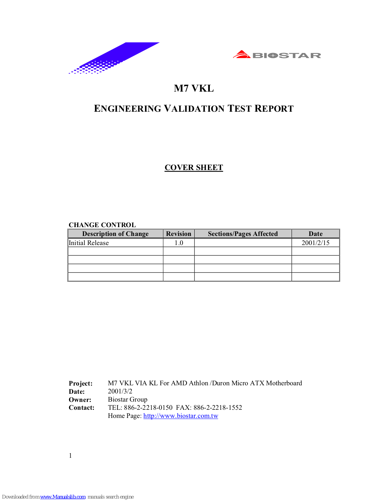 Biostar M7 VKL Engineering Validation Test Report - ManualMachine.com