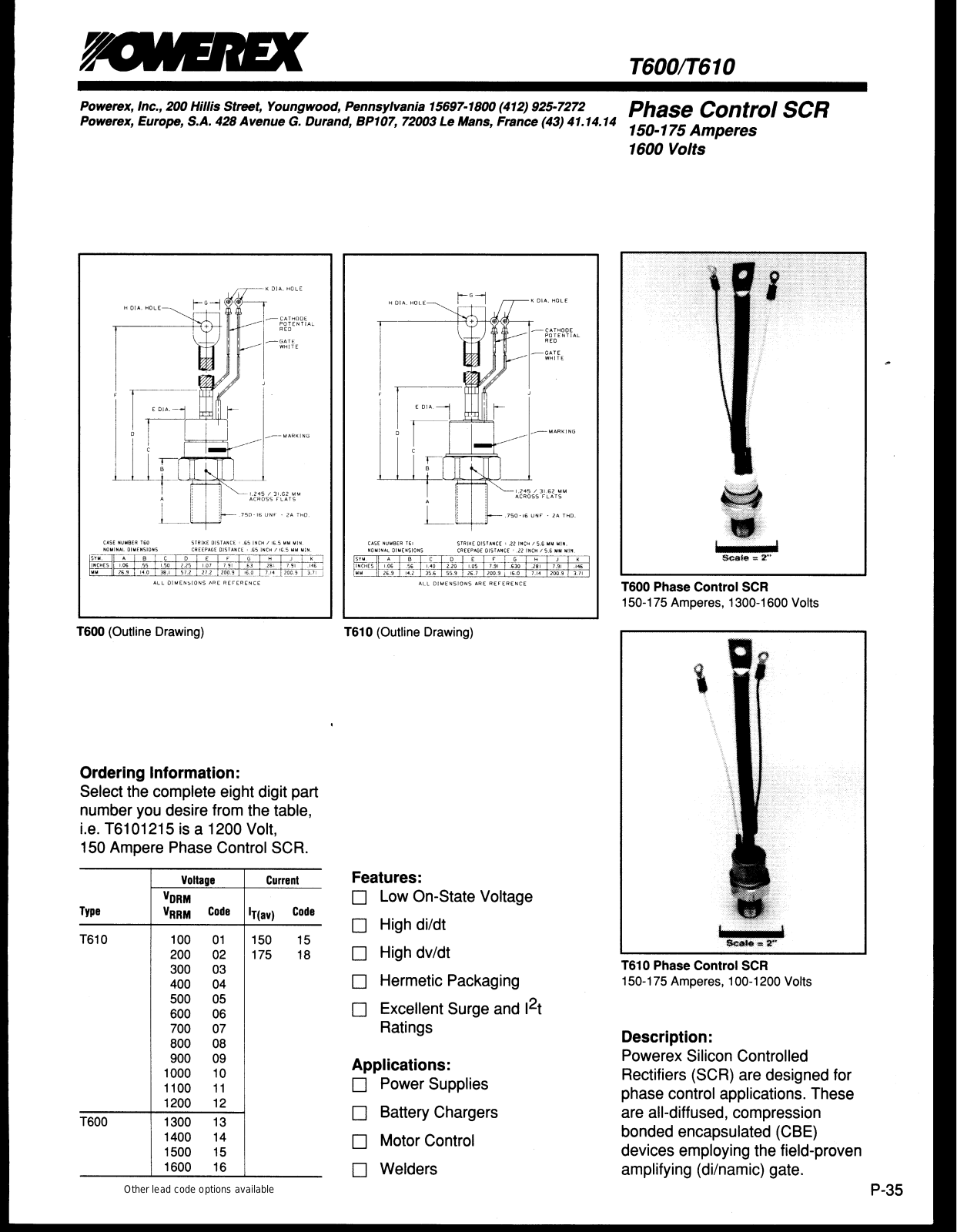 Powerex T610 Data Sheet