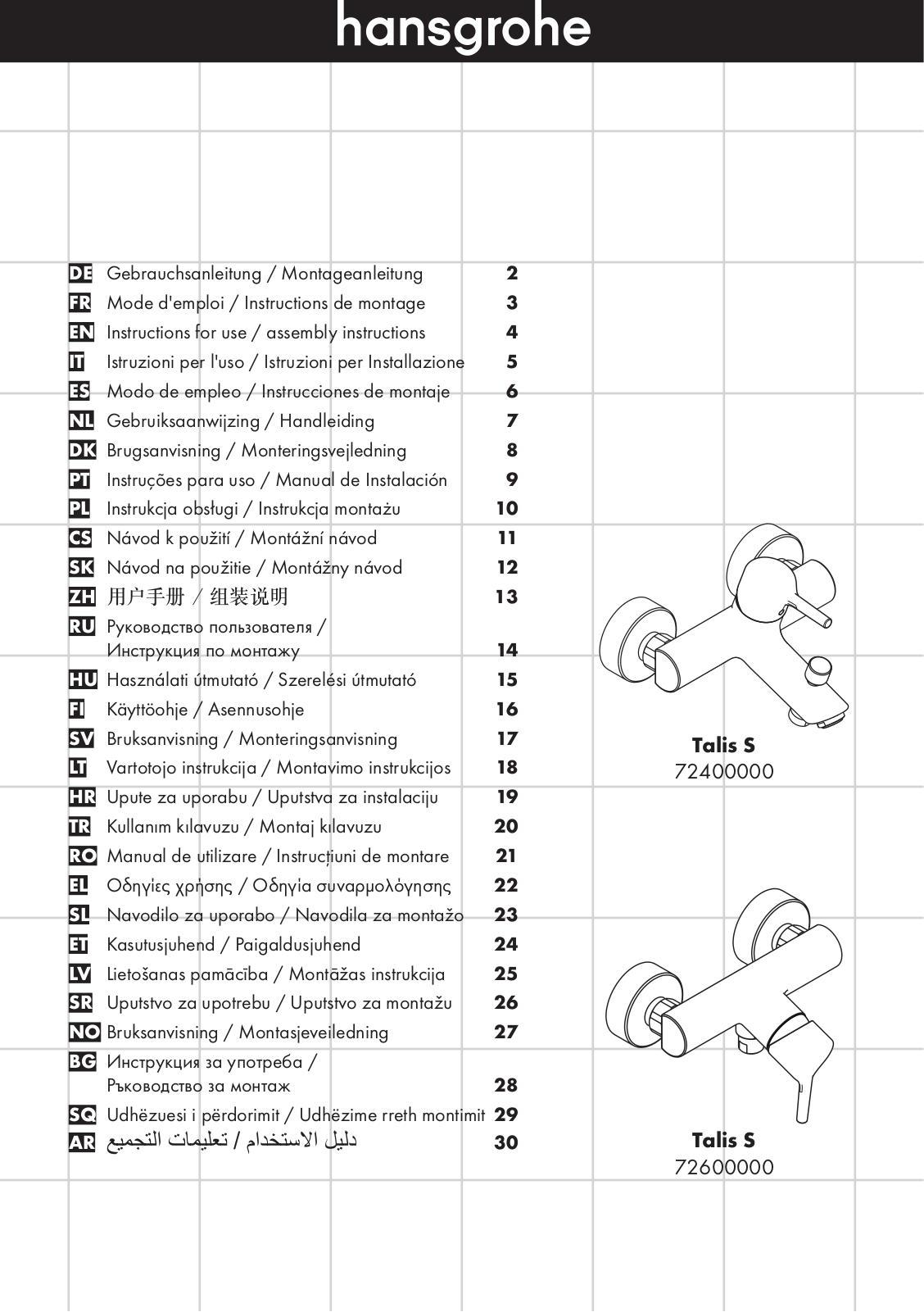 Hansgrohe 72400000 User Manual