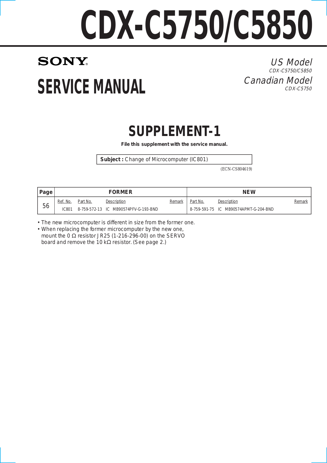 Sony CDX-C5750, CDX-C5850 Service Manual