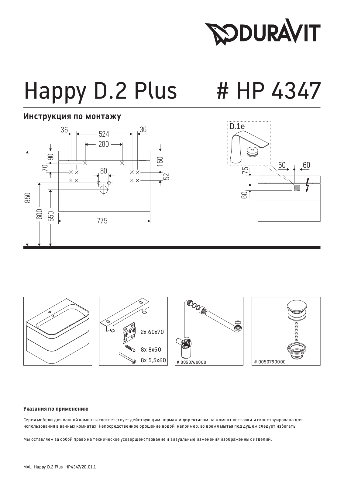 Duravit HP 4347 Mounting instructions