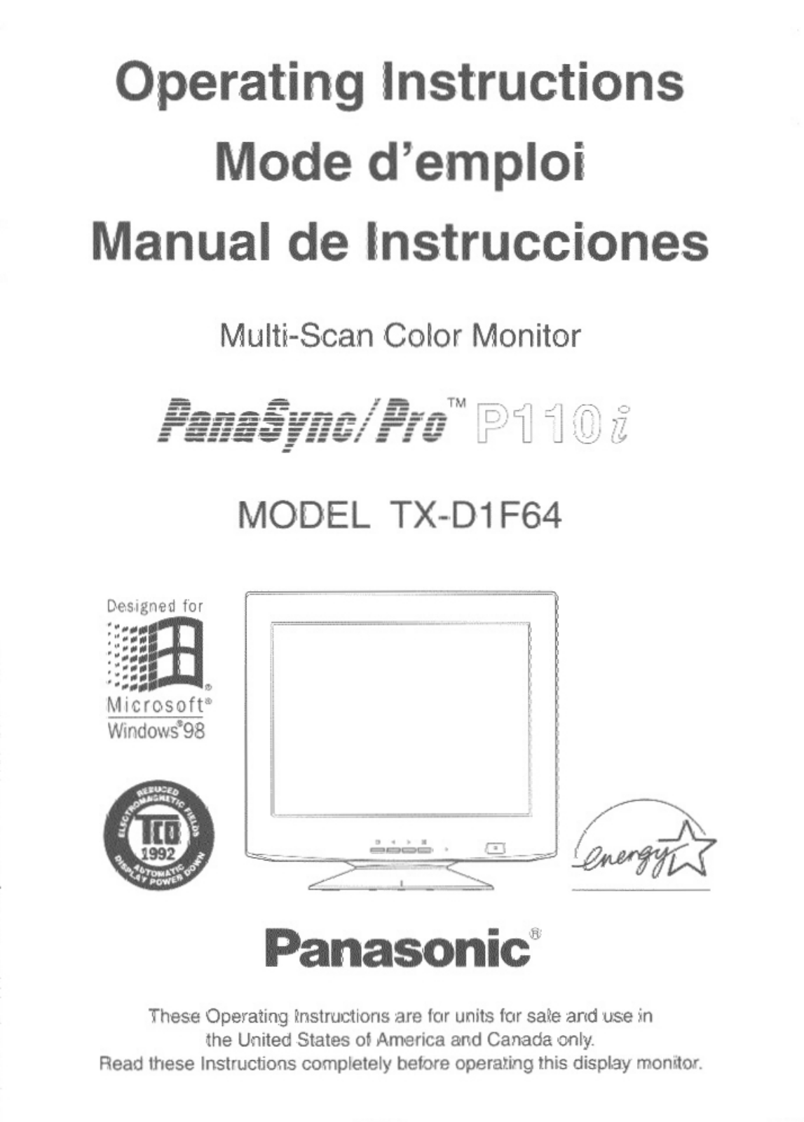 Panasonic p-110i Operation Manual