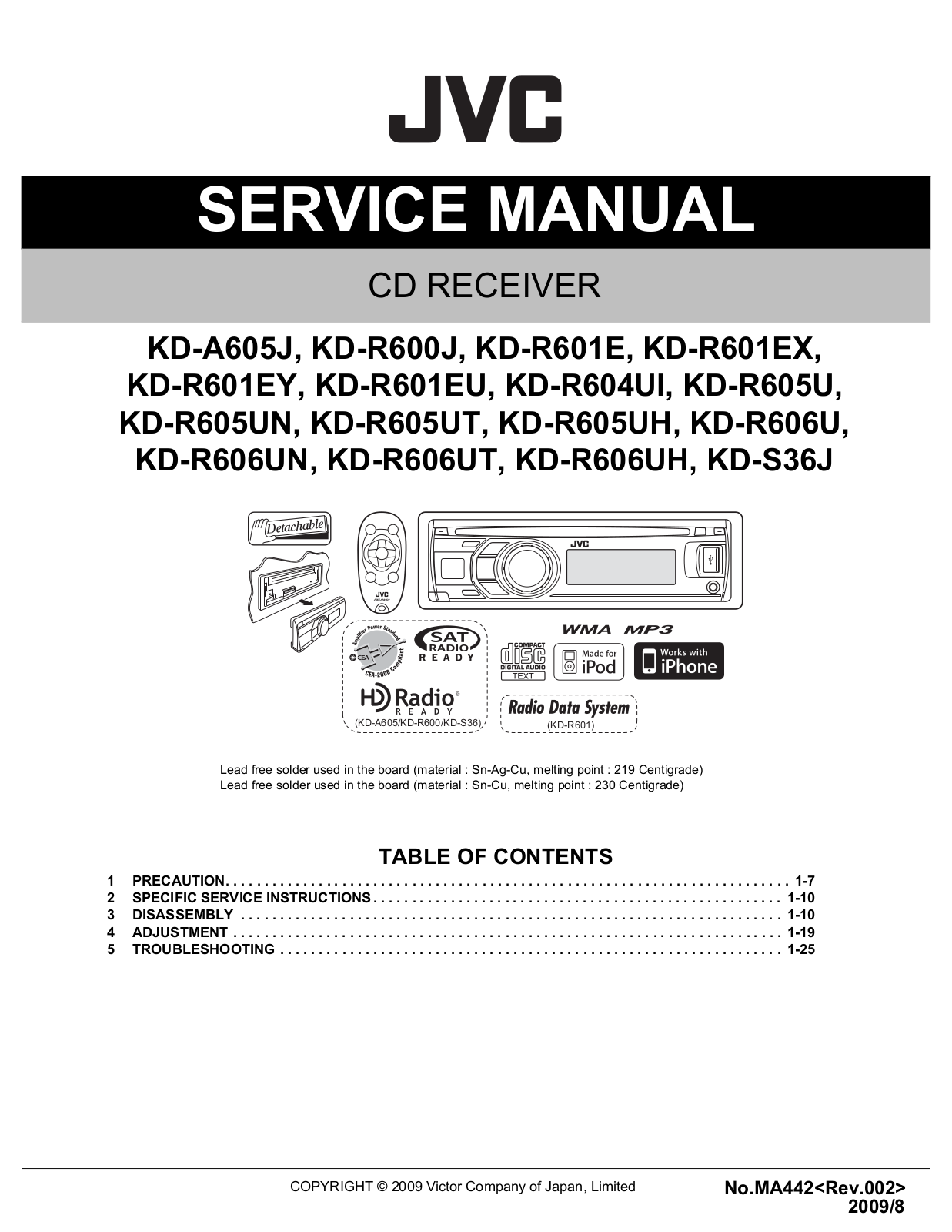 JVC KD-A605J, KD-R600J, KD-R601E, KD-R601EX, KD-R601EY Service Manual