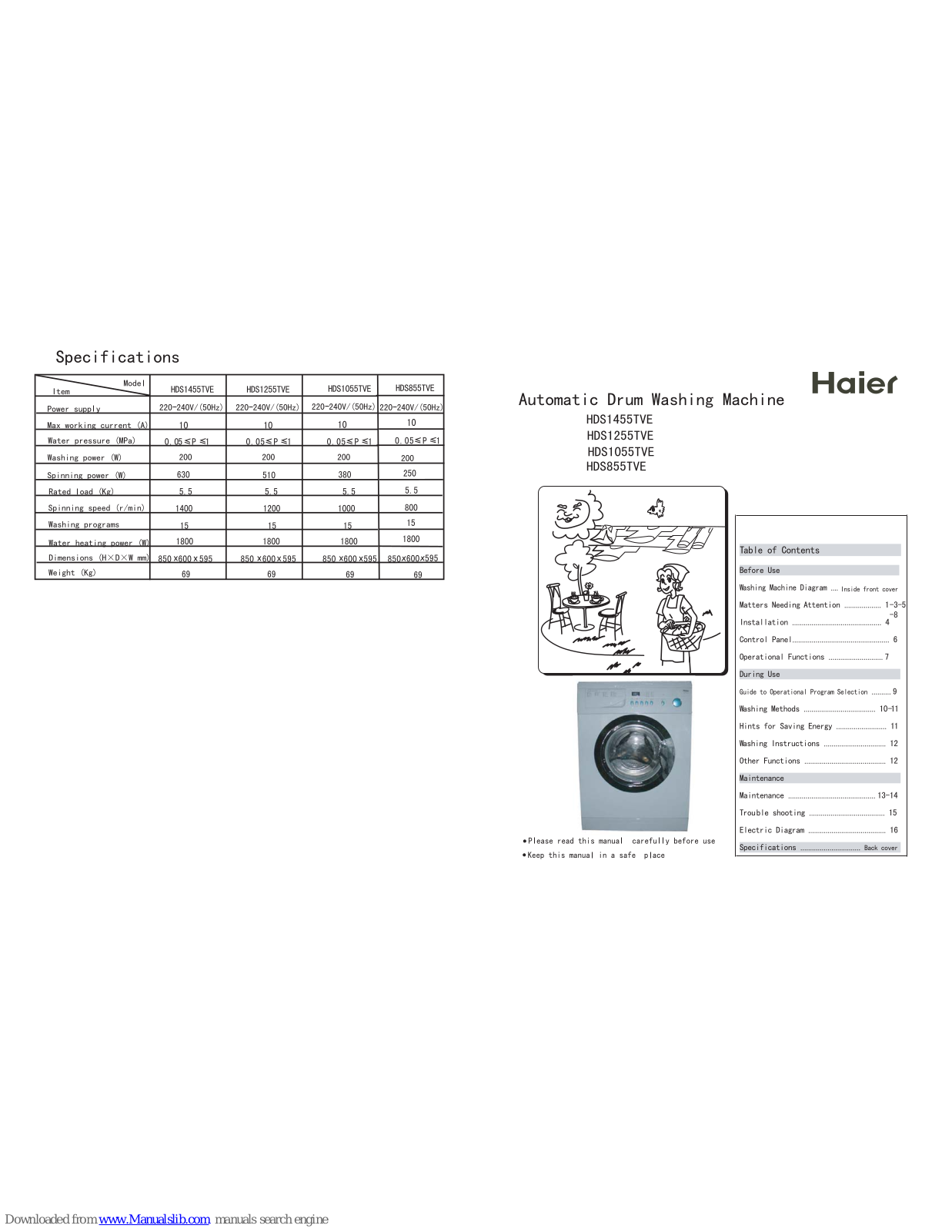 Haier HDS1055TVE, HDS1255TVE, HDS1455TVE, HDS855TVE User Manual