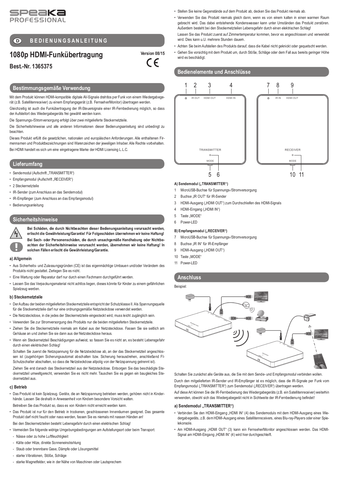 SpeaKa Professional 1365375 Instructions