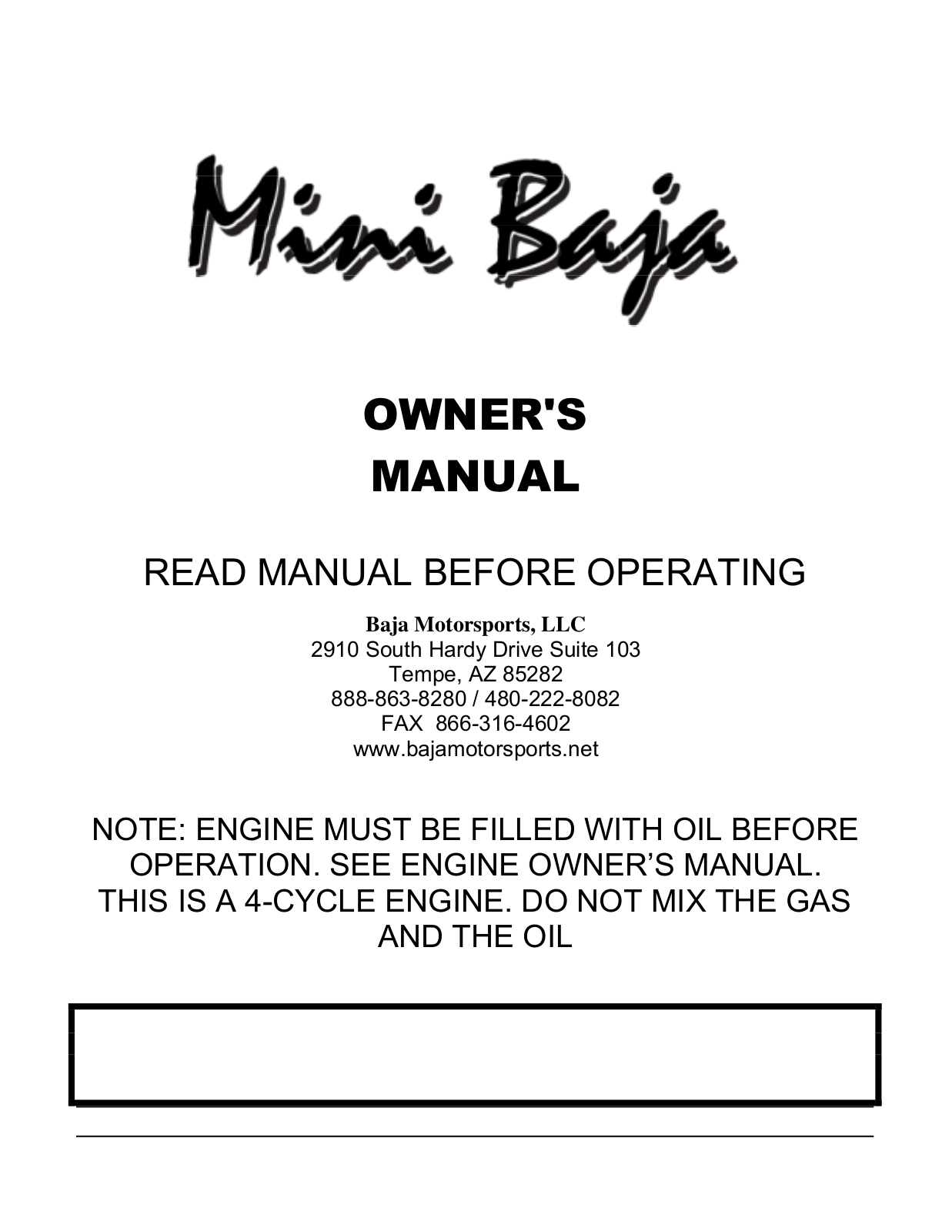 Mini BAJA MOTORSPORTS User Manual