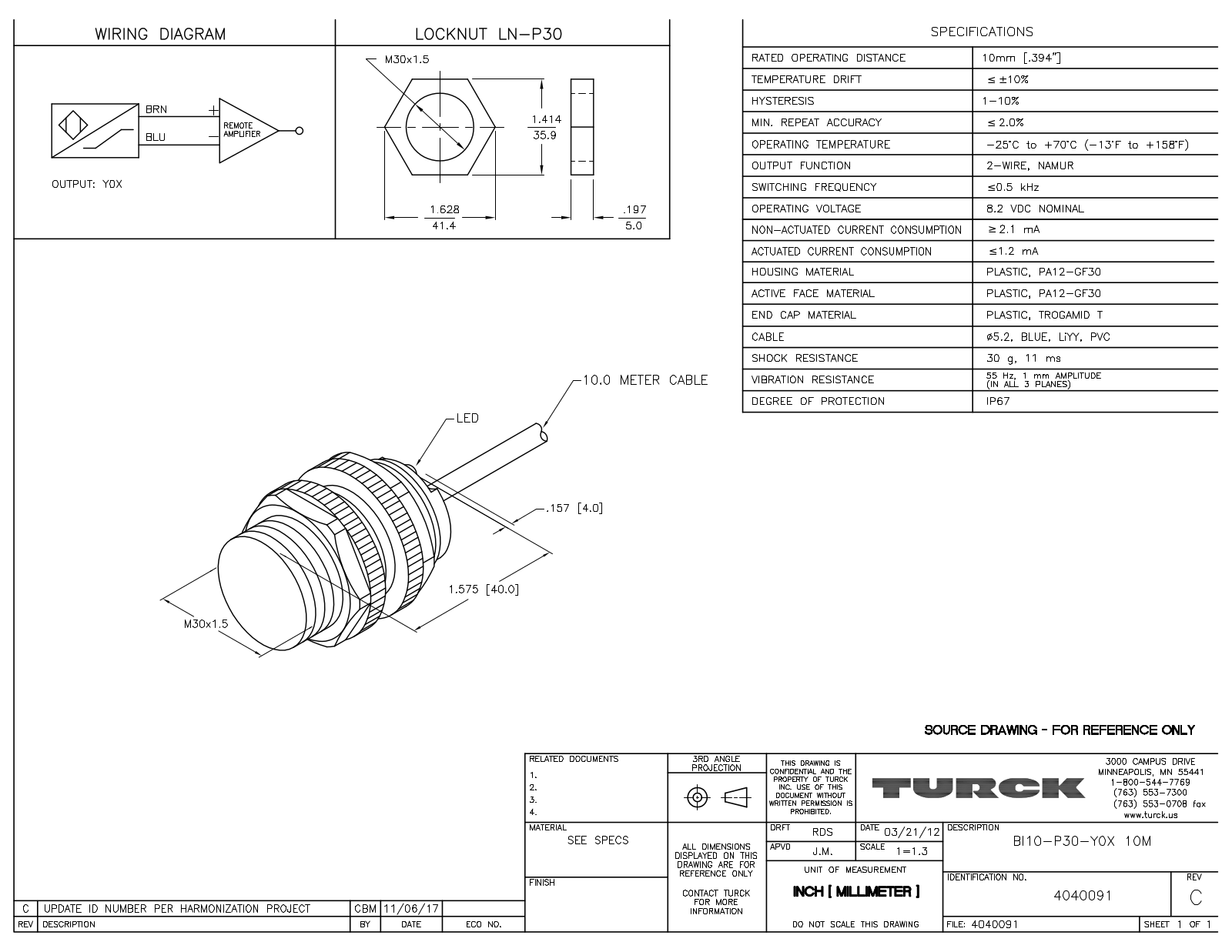 Turck BI10-P30-Y0X10M Data Sheet