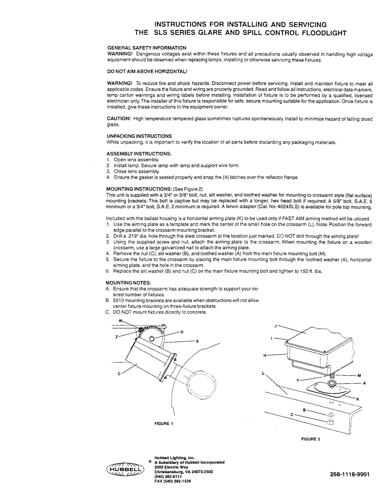 Hubbell Lighting SLS GLARE CONTROL INTEGRAL User Manual