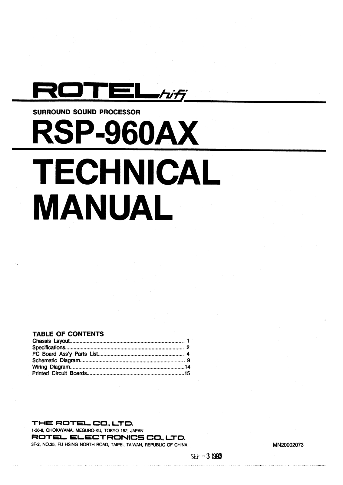 Rotel RSP-960-AX Service manual