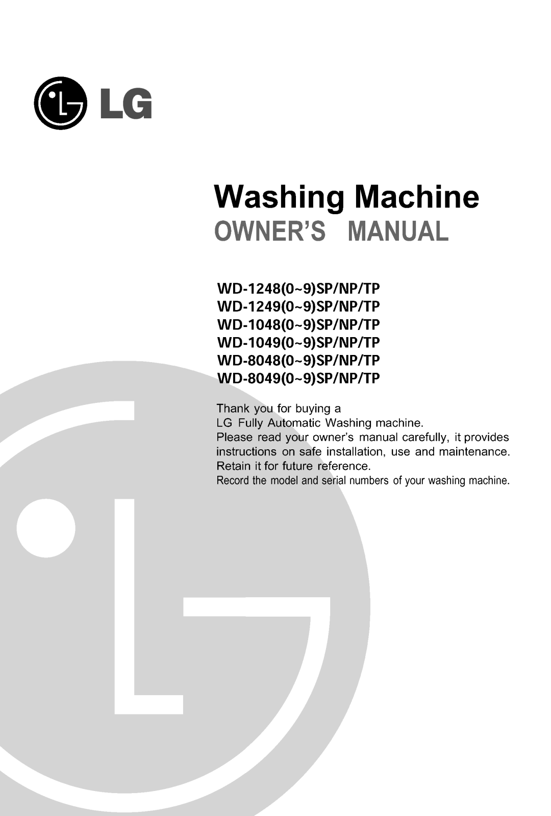 LG WD-80481TP Owner's Manual