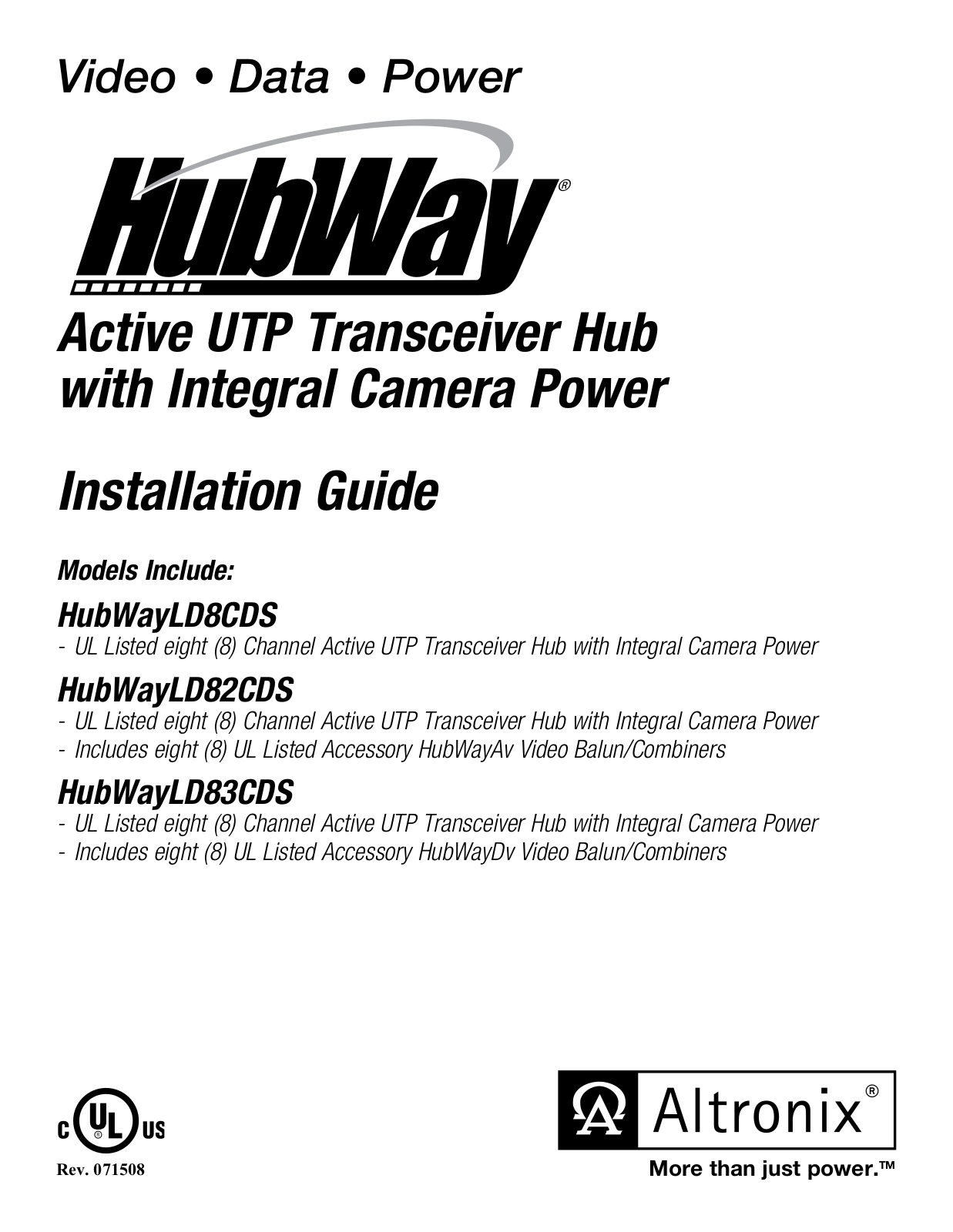 Altronix HubWayLD82CDS, HubWayLD83CDS, HubWayLD8CDS Installation Instructions