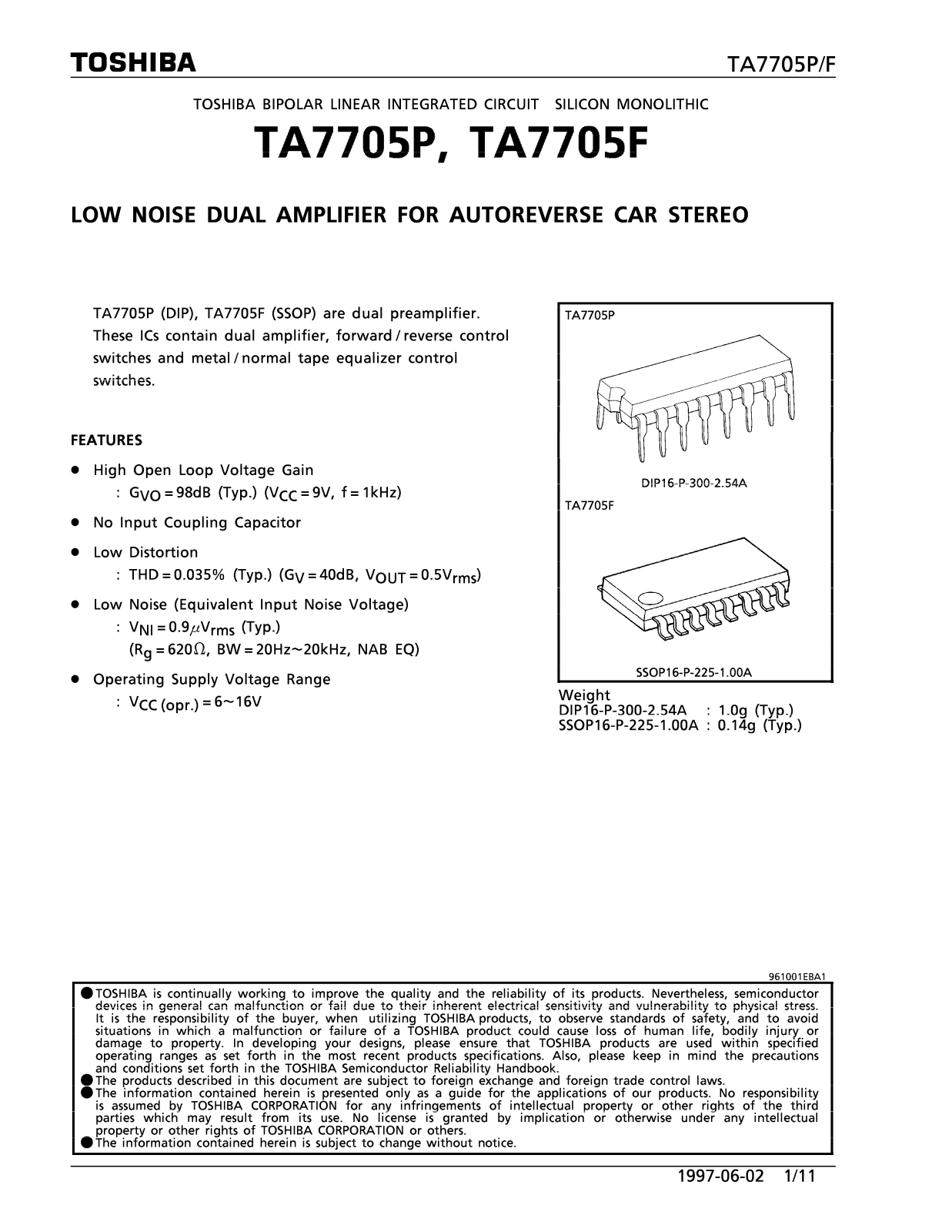 Toshiba TA7705P Datasheet