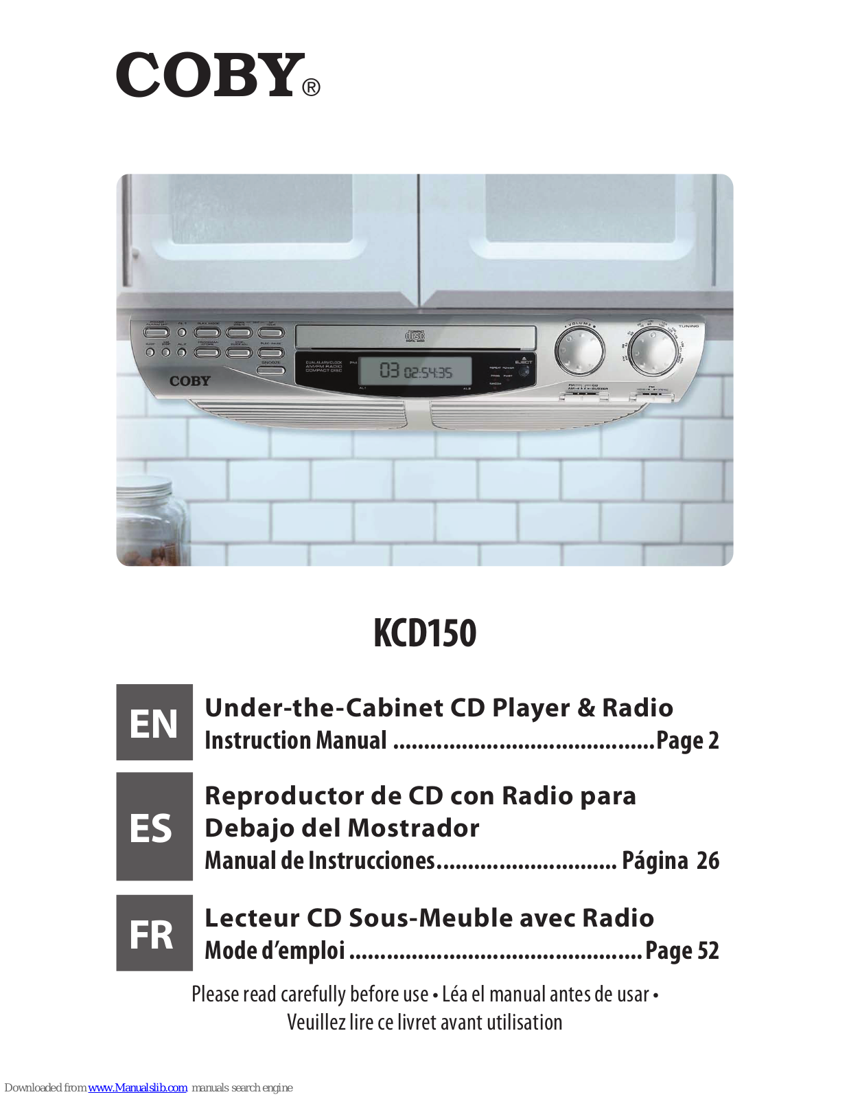 Coby KCD150 - CD Player With AM/FM Radio, KCD150 Instruction Manual