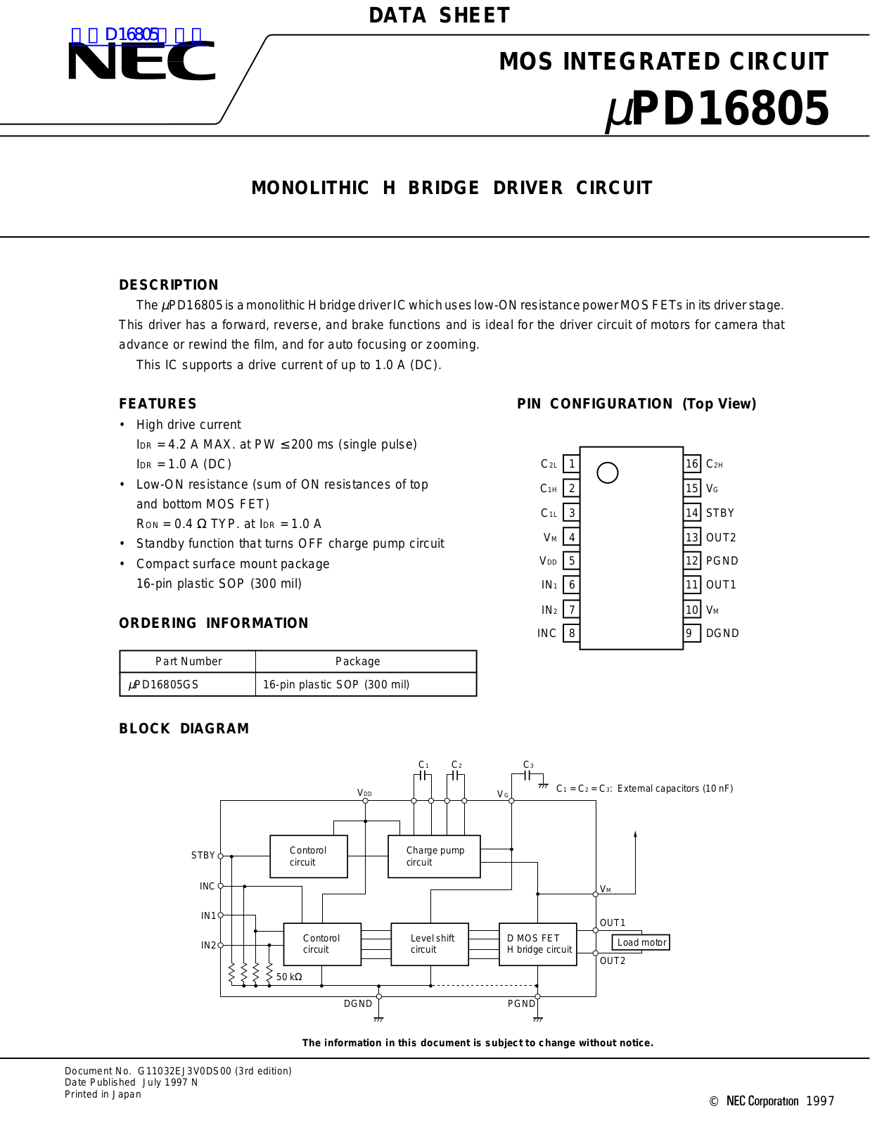 NEC PD16805 Technical data