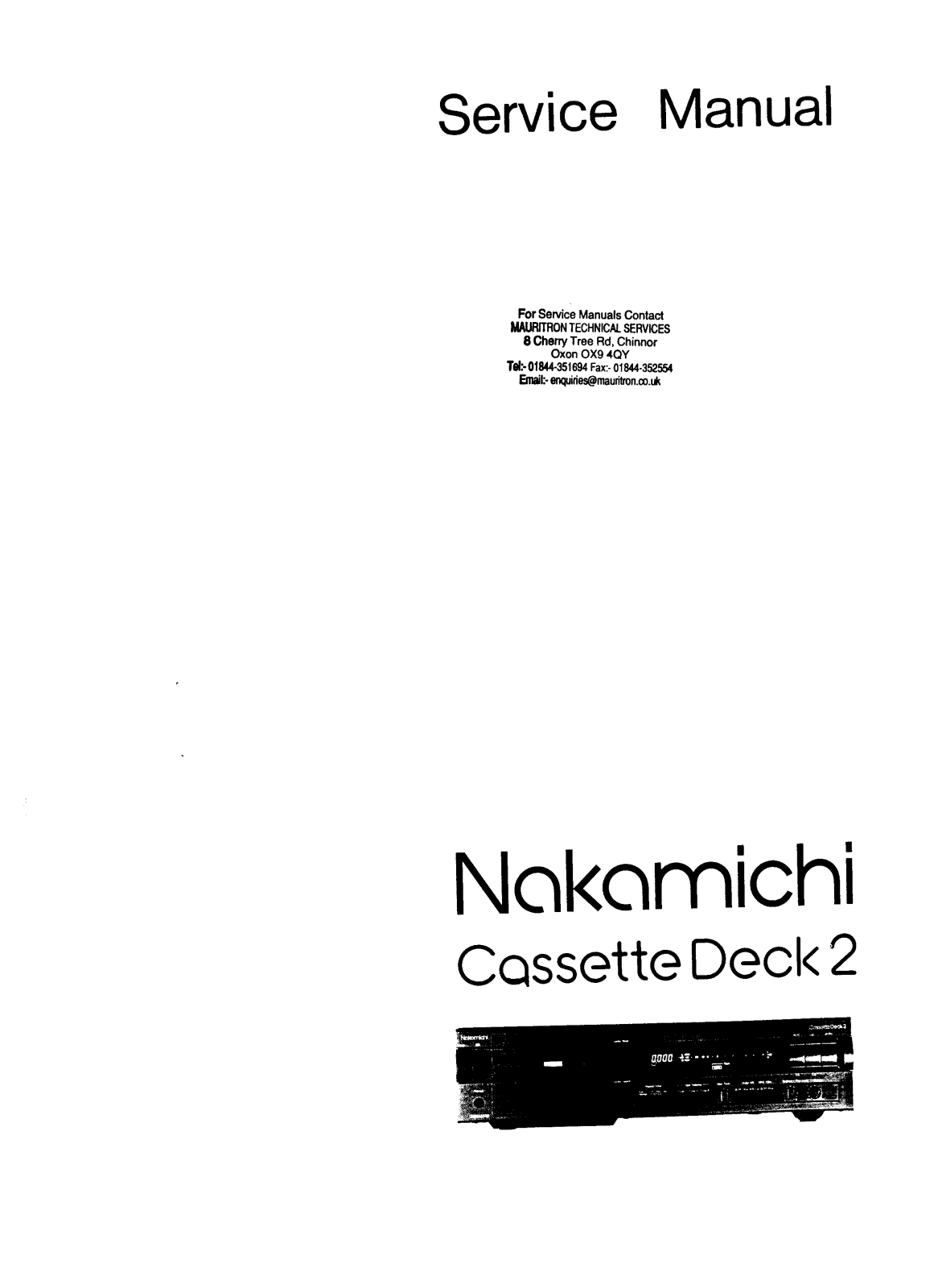 Nakamichi l-2, Cassette Deck 2 Service manual