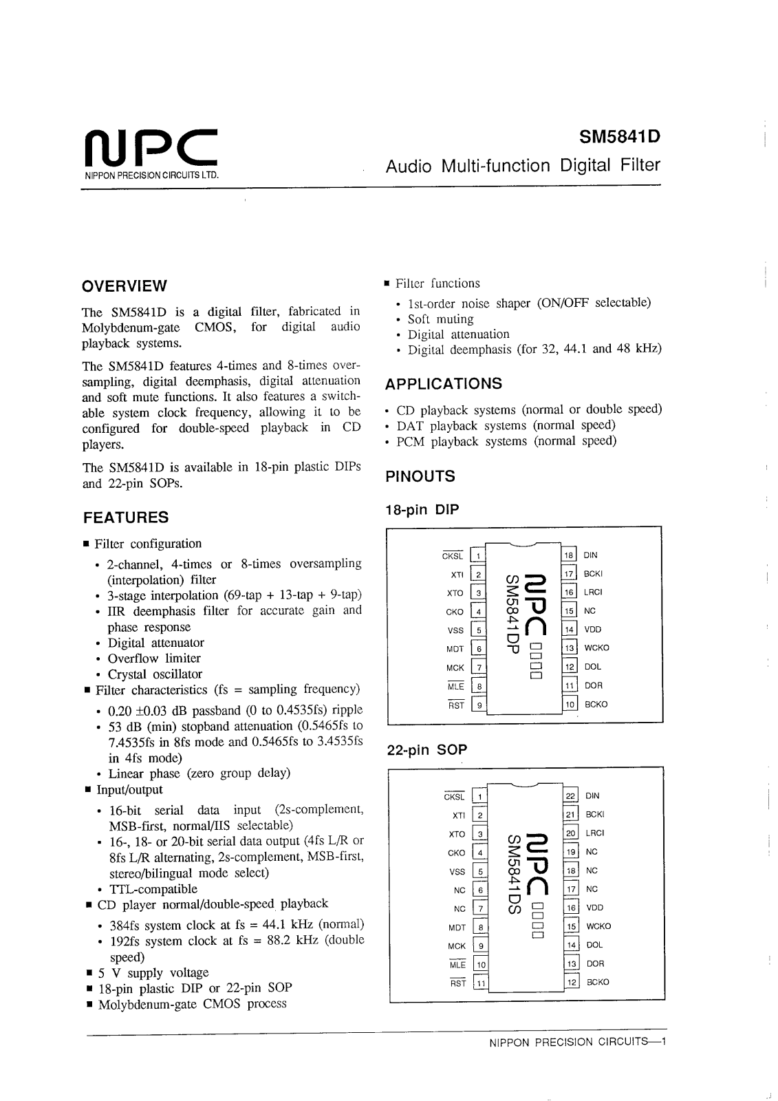 NPC SM5841D Datasheet