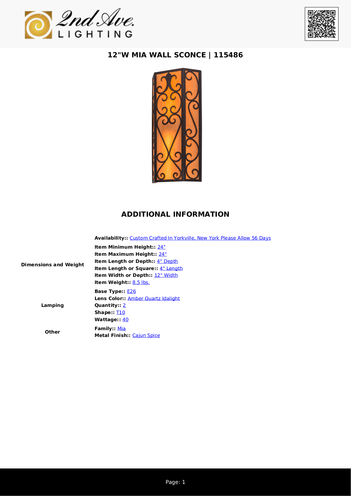 2nd Ave Design W008325144 Specifications - ManualMachine.com