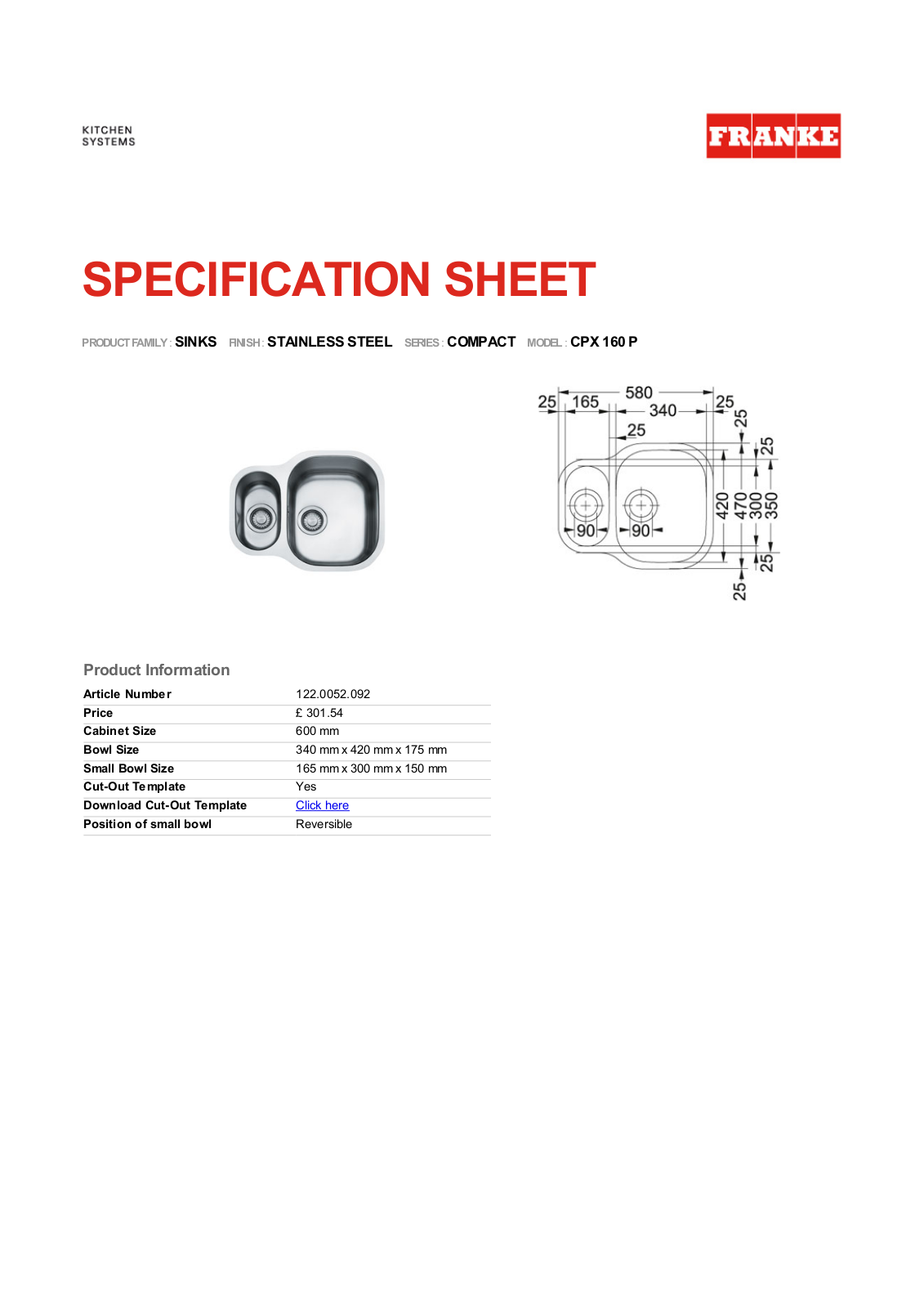 Franke Foodservice CPX 160 P User Manual