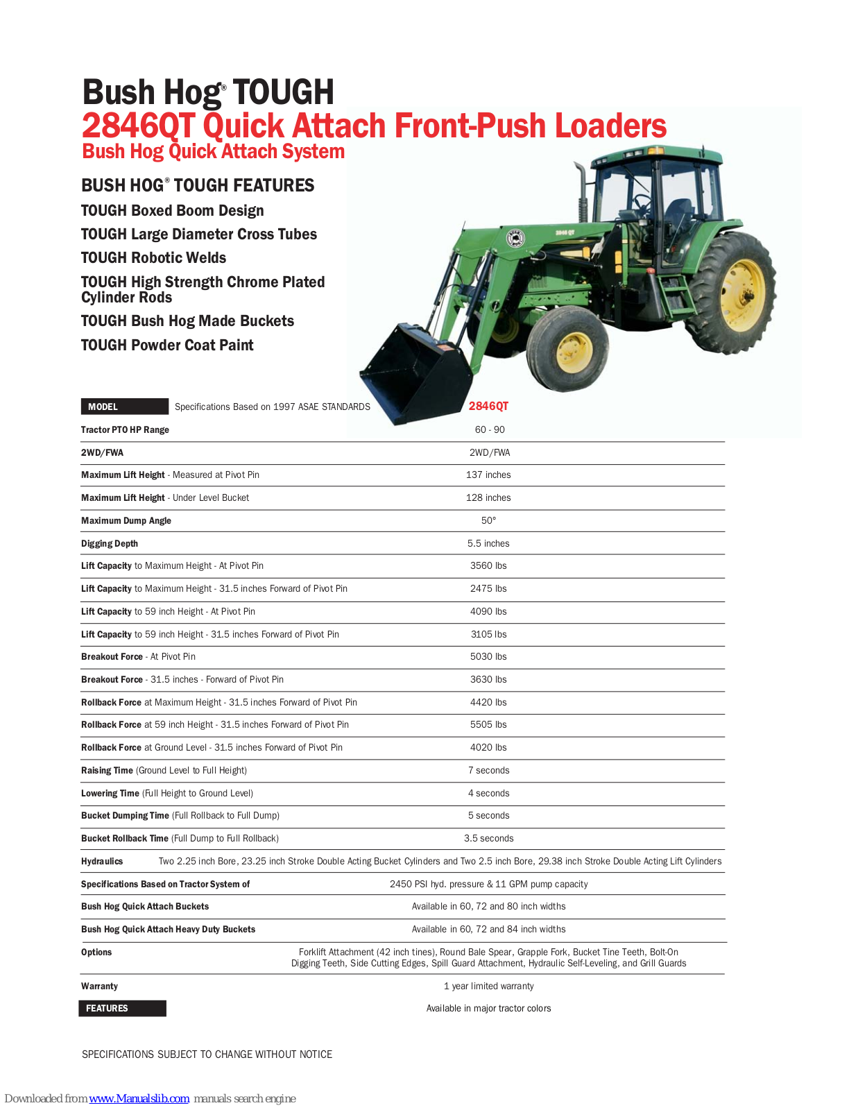 Bush Hog Tough 2846QT Specifications