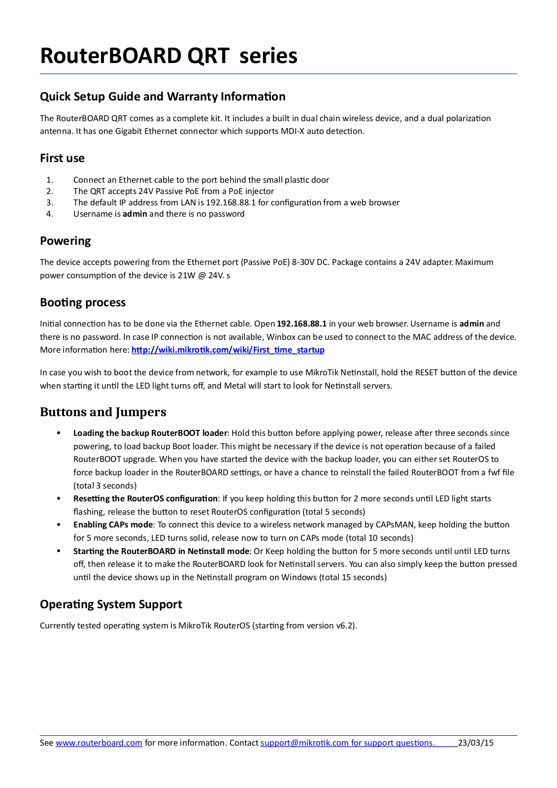 MikroTik RB911G-5HPacD-QRT operation manual