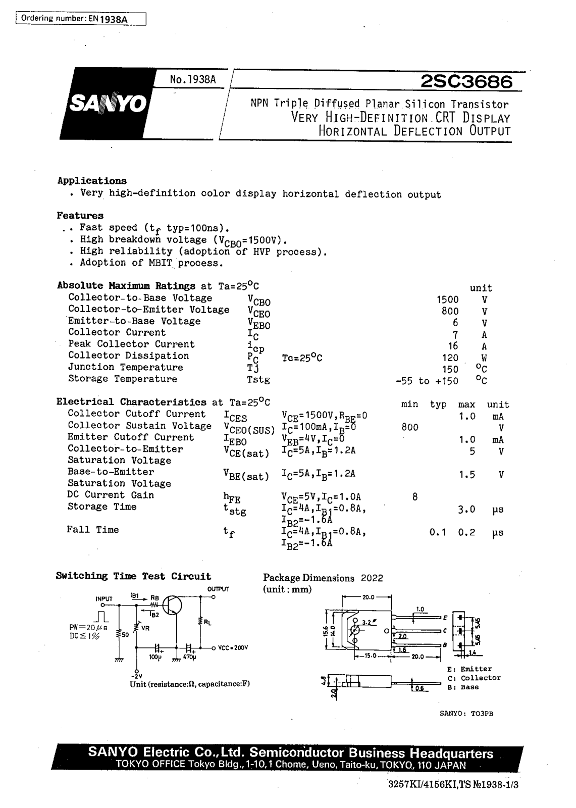 SANYO 2SC3686 Datasheet