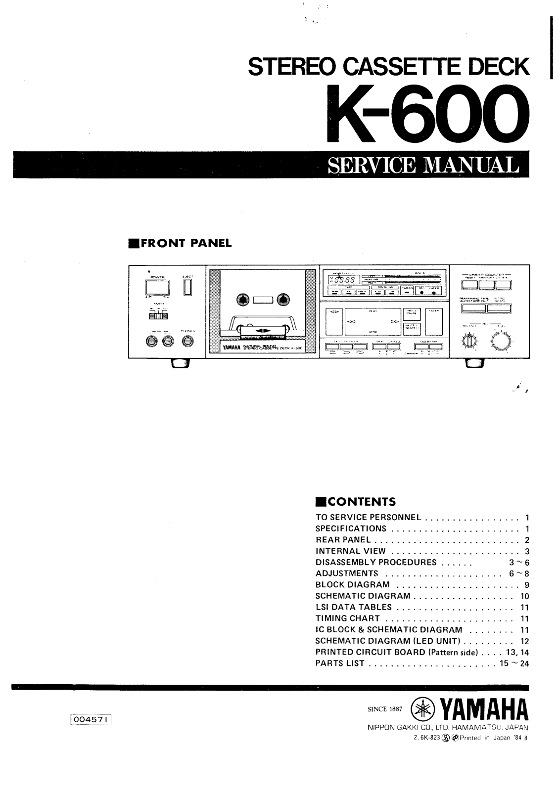 Yamaha K-600 Service Manual