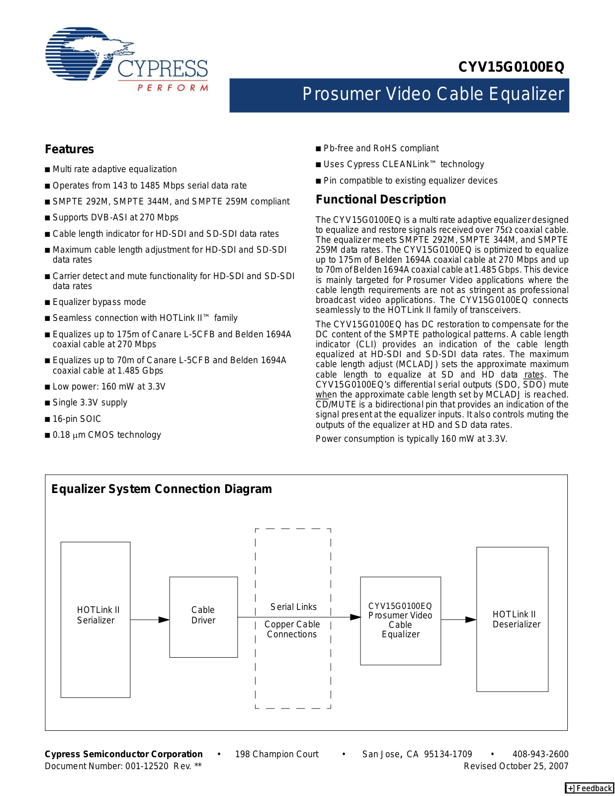 Cypress CYV15G0100EQ User Manual