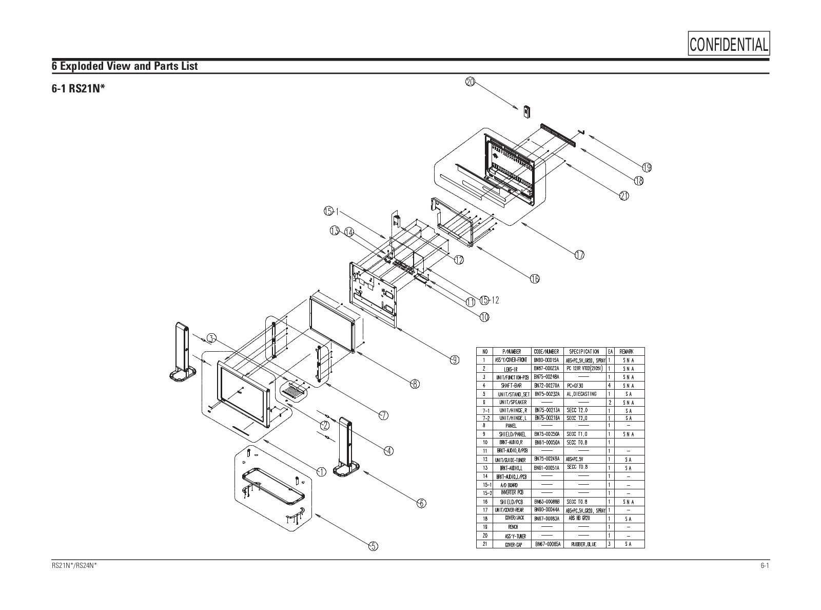 Samsung RS21-24NS Expoioded View and Parts List