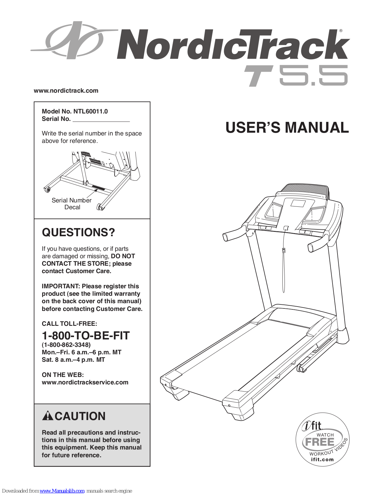 NordicTrack T5 Lv Treadmill, T5.5, NTL60011.0 User Manual