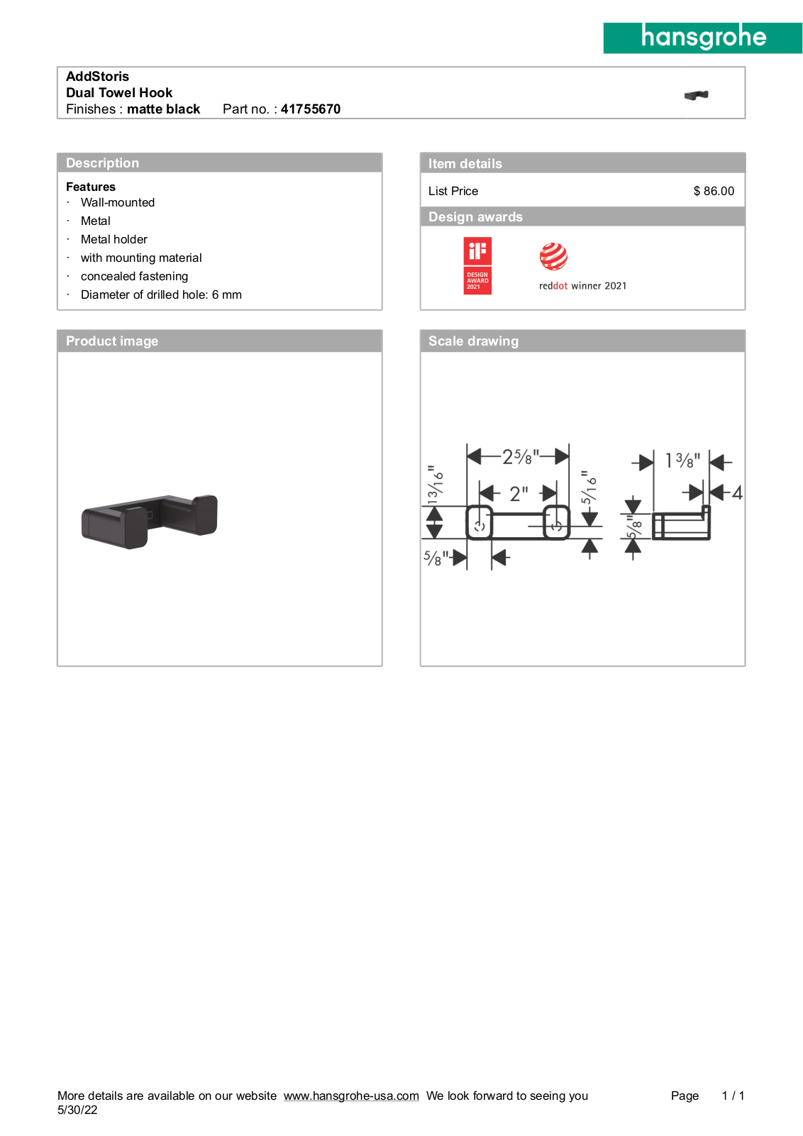 Hansgrohe GCDC1801 Specifications - ManualMachine.com