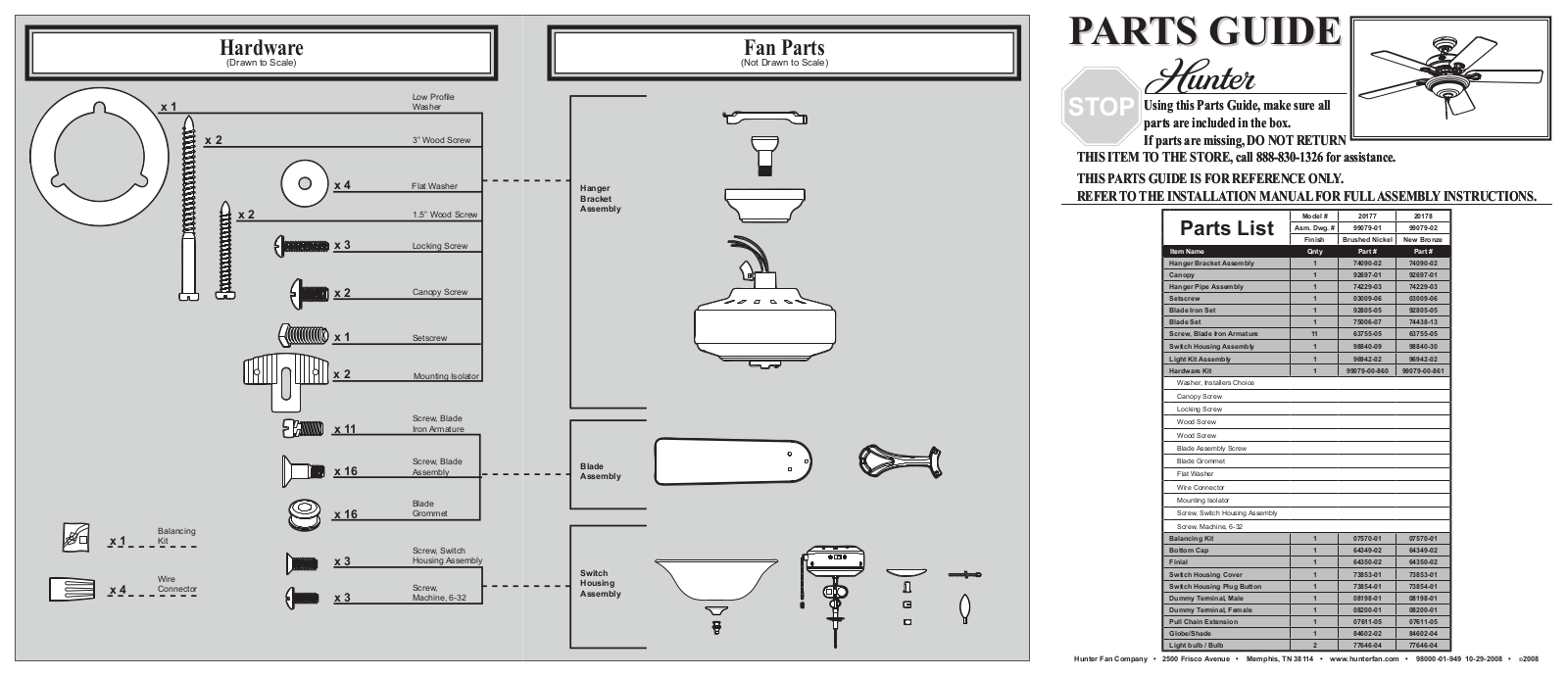 Hunter 20178 Parts Guide