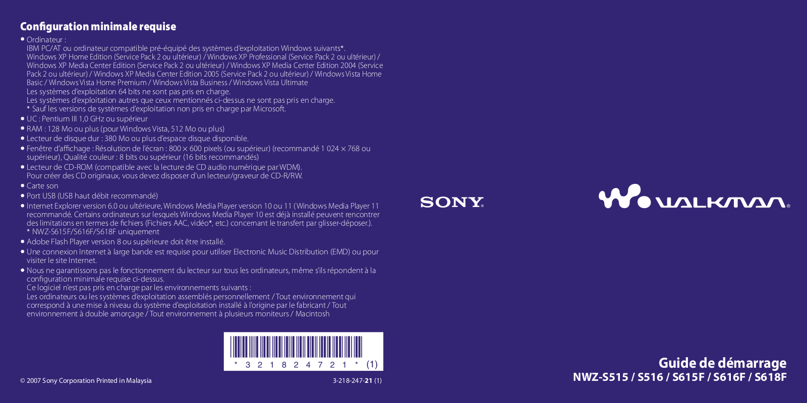 SONY NWZ-S515, NWZ-S516, NWZ-S616F, NWZ-S618F User Manual