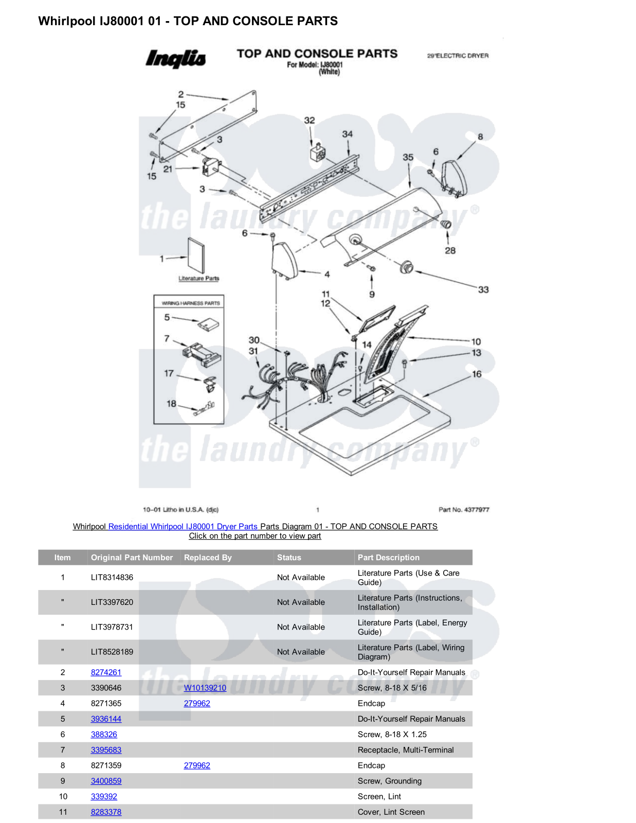 Whirlpool IJ80001 Parts Diagram