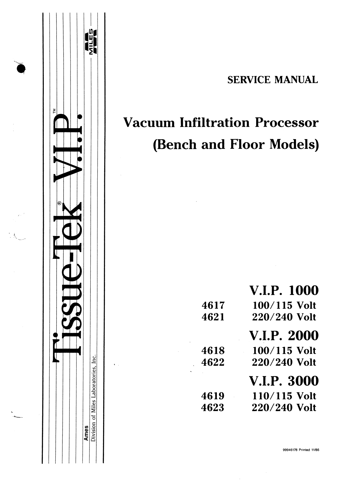 Miles Tissue-Tek VIP 1000, Tissue-Tek VIP 2000, Tissue-Tek VIP 3000 Service manual