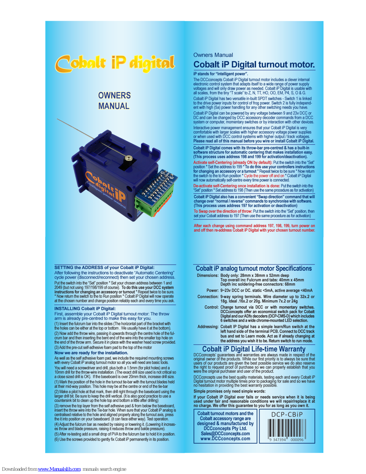 DCCconcepts Cobalt iP digital Owner's Manual