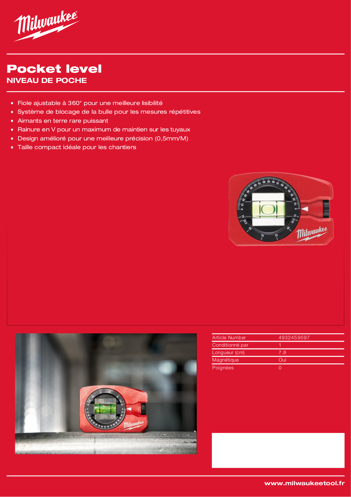 Milwaukee 4932459597, Pocket level Specification - ManualMachine.com