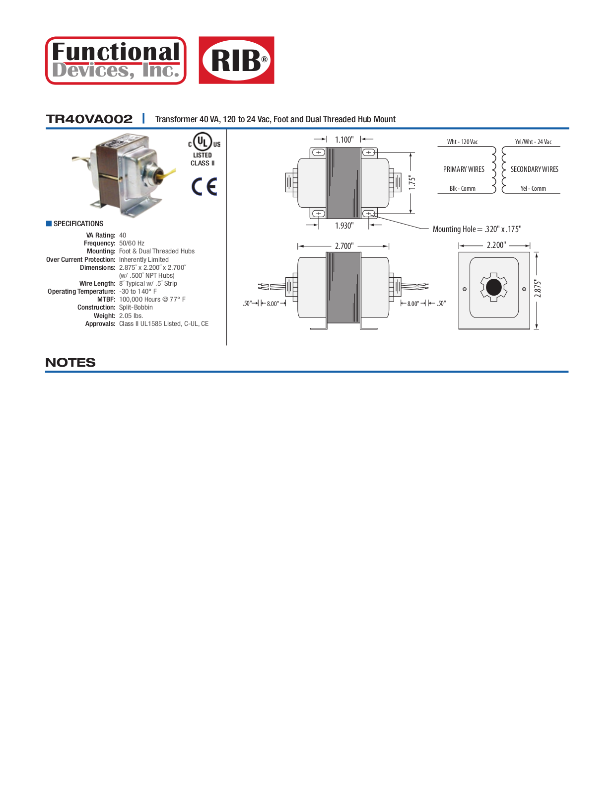 Schneider Electric TR40VA002 Data Sheet