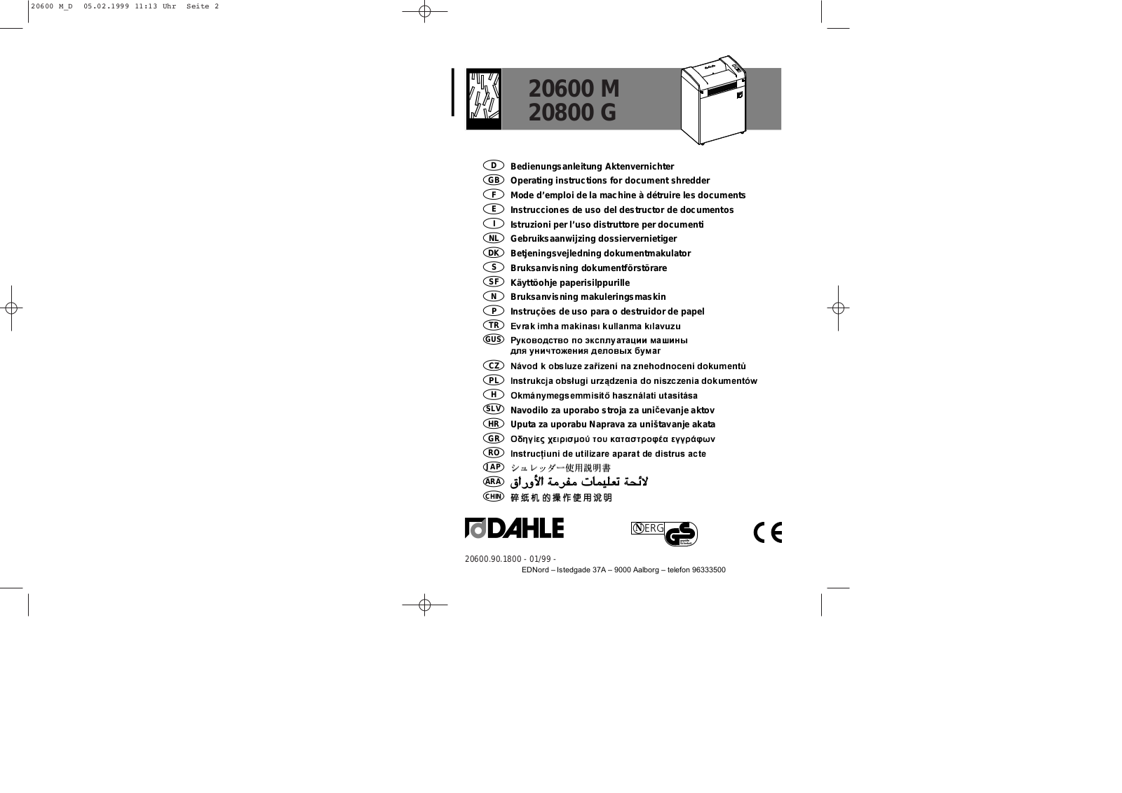 Dahle 20600 M, 20800 G Operating Instructions Manual