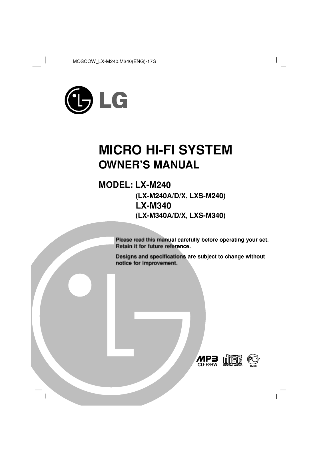 LG LX-M340X User guide